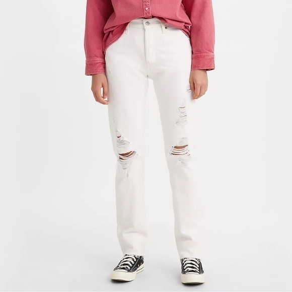 LEVI'S 501 ORIGINAL JEANS White Straight Leg Cutoff Denim Size 26 - Picture 1 of 15